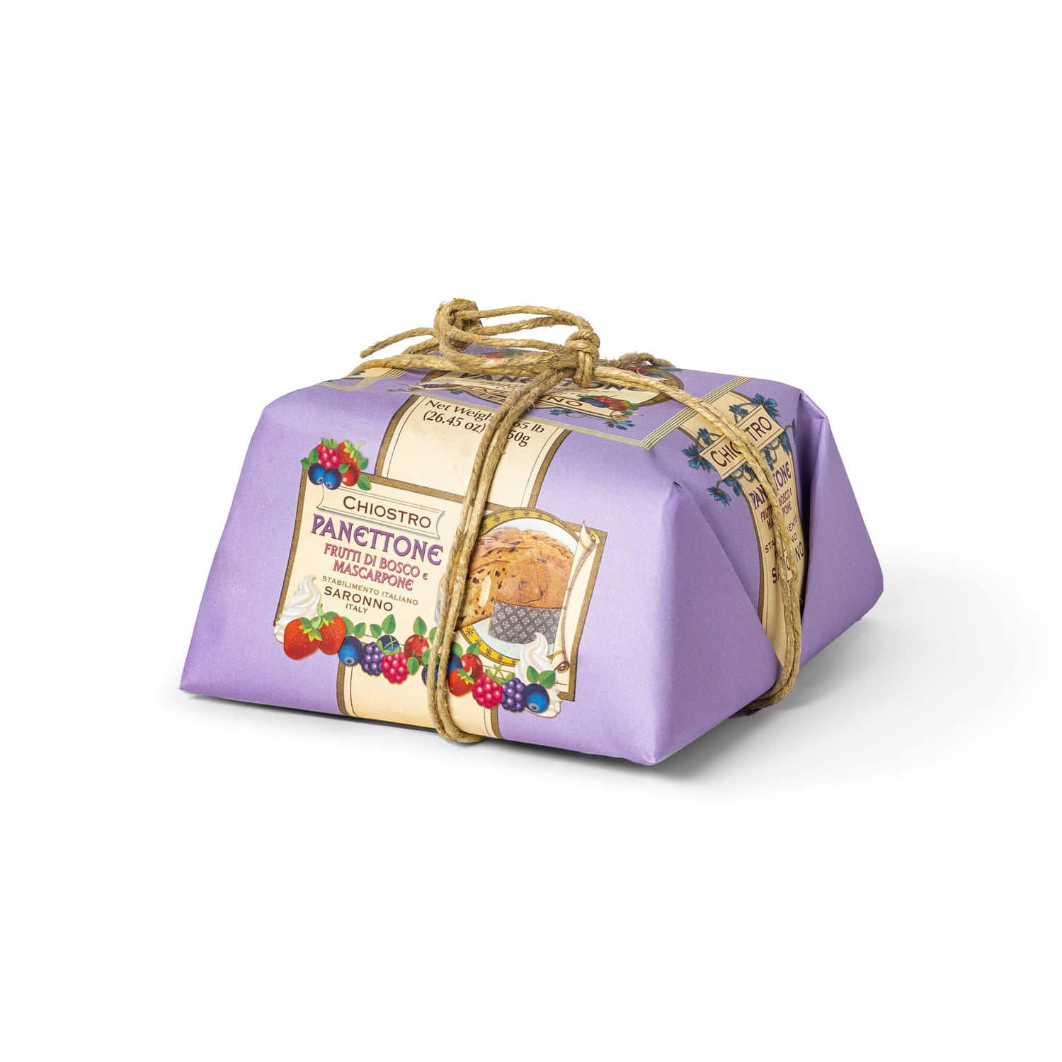 Panettone mascarpone e frutti di bosco incartato a mano