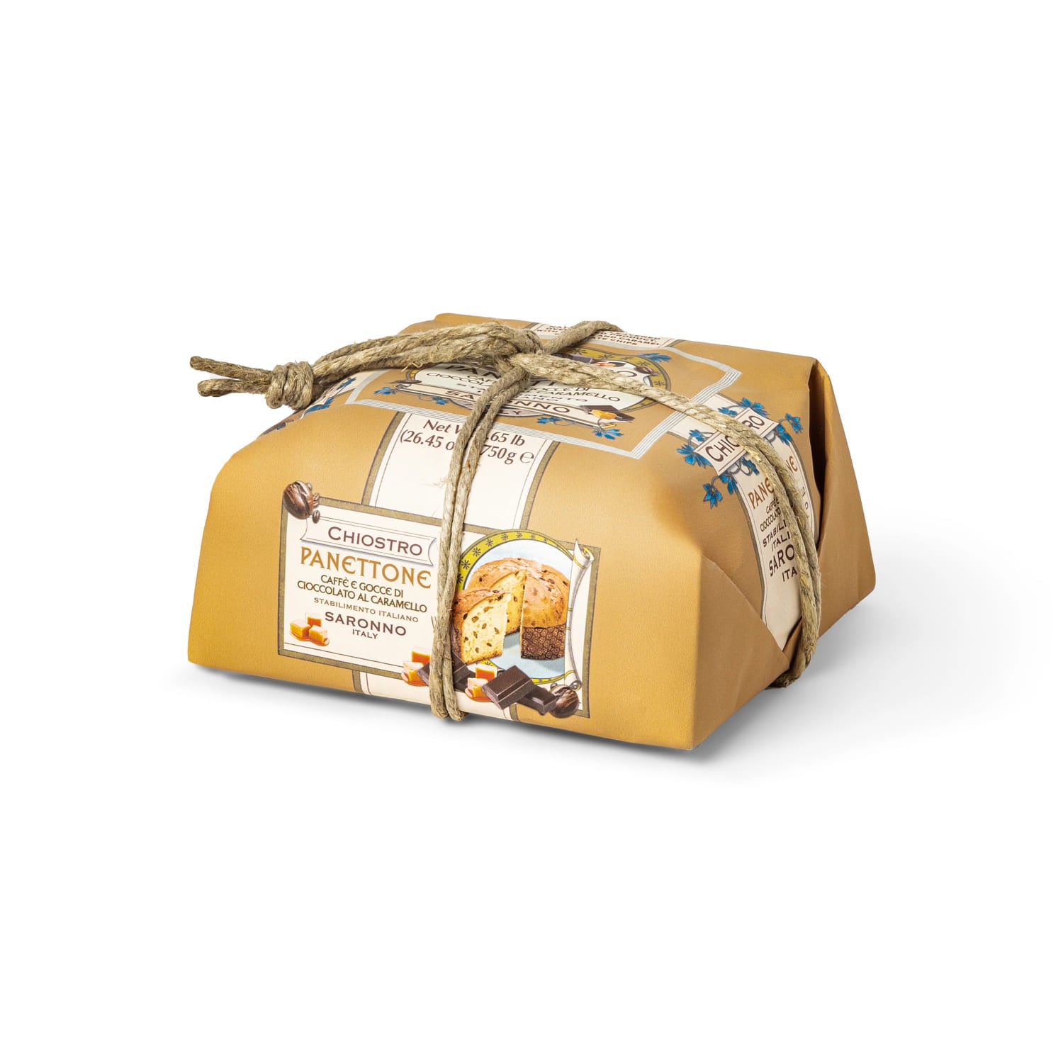 Panettone caffe' e cioccolato al caramello incartato a mano